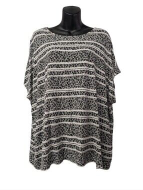 J.Jill Wearever Collection 2X Black White Floral Striped Knit Top Dolman Sleeve